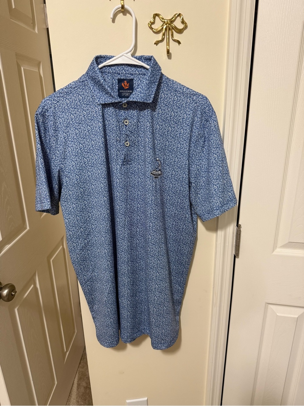 Men's Donald Ross Blue Micro-Print Performance Polo with Pinehurst Logo